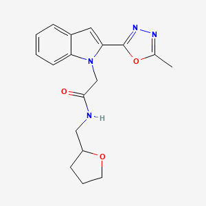 molecular formula C18H20N4O3 B2457660 2-(2-(5-methyl-1,3,4-oxadiazol-2-yl)-1H-indol-1-yl)-N-((tetrahydrofuran-2-yl)methyl)acetamide CAS No. 955799-84-5