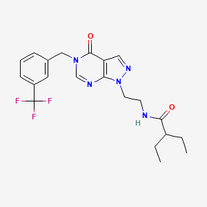 molecular formula C21H24F3N5O2 B2457665 2-ethyl-N-(2-(4-oxo-5-(3-(trifluoromethyl)benzyl)-4,5-dihydro-1H-pyrazolo[3,4-d]pyrimidin-1-yl)ethyl)butanamide CAS No. 921898-85-3