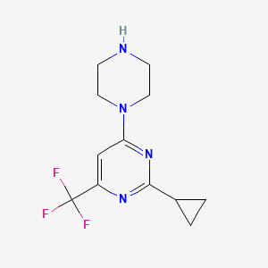 molecular formula C12H15F3N4 B2457668 2-Cyclopropyl-4-(piperazin-1-yl)-6-(trifluoromethyl)pyrimidine CAS No. 1708370-58-4
