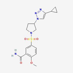 molecular formula C17H21N5O4S B2457678 5-((3-(4-cyclopropyl-1H-1,2,3-triazol-1-yl)pyrrolidin-1-yl)sulfonyl)-2-methoxybenzamide CAS No. 2034418-70-5