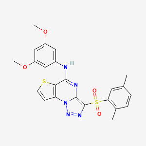 molecular formula C23H21N5O4S2 B2457680 N-(3,5-dimethoxyphenyl)-3-((2,5-dimethylphenyl)sulfonyl)thieno[2,3-e][1,2,3]triazolo[1,5-a]pyrimidin-5-amine CAS No. 892747-57-8