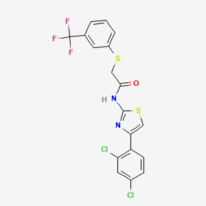 molecular formula C18H11Cl2F3N2OS2 B2457685 N-[4-(2,4-dichlorophenyl)-1,3-thiazol-2-yl]-2-{[3-(trifluoromethyl)phenyl]sulfanyl}acetamide CAS No. 338957-97-4