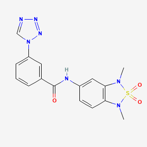 molecular formula C16H15N7O3S B2457688 N-(1,3-dimethyl-2,2-dioxido-1,3-dihydrobenzo[c][1,2,5]thiadiazol-5-yl)-3-(1H-tetrazol-1-yl)benzamide CAS No. 2034585-77-6