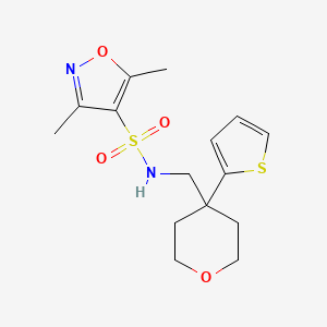 molecular formula C15H20N2O4S2 B2457694 3,5-dimethyl-N-((4-(thiophen-2-yl)tetrahydro-2H-pyran-4-yl)methyl)isoxazole-4-sulfonamide CAS No. 1207033-26-8