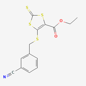 molecular formula C14H11NO2S4 B2457699 Ethyl 5-[(3-cyanobenzyl)sulfanyl]-2-thioxo-1,3-dithiole-4-carboxylate CAS No. 338793-30-9