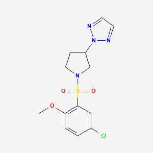 molecular formula C13H15ClN4O3S B2457700 2-(1-((5-chloro-2-methoxyphenyl)sulfonyl)pyrrolidin-3-yl)-2H-1,2,3-triazole CAS No. 2034491-07-9