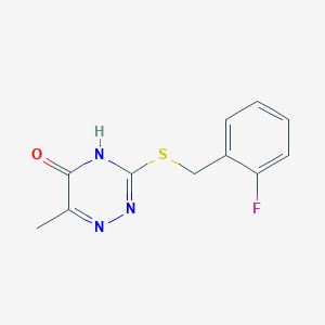 molecular formula C11H10FN3OS B2457705 3-((2-fluorobenzyl)thio)-6-methyl-1,2,4-triazin-5(4H)-one CAS No. 570361-98-7