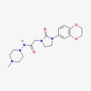 molecular formula C18H25N5O4 B2457725 2-(3-(2,3-dihydrobenzo[b][1,4]dioxin-6-yl)-2-oxoimidazolidin-1-yl)-N-(4-methylpiperazin-1-yl)acetamide CAS No. 1286697-78-6