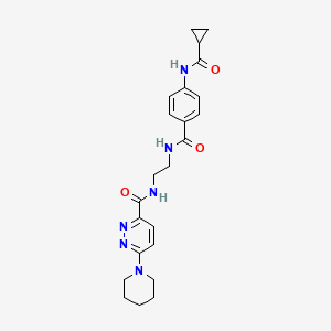 molecular formula C23H28N6O3 B2457732 N-(2-(4-(cyclopropanecarboxamido)benzamido)ethyl)-6-(piperidin-1-yl)pyridazine-3-carboxamide CAS No. 1396786-92-7