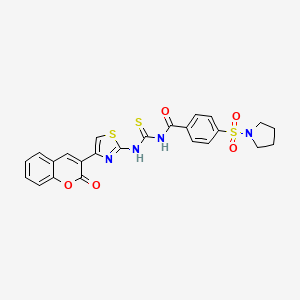 molecular formula C24H20N4O5S3 B2457743 N-((4-(2-oxo-2H-chromen-3-yl)thiazol-2-yl)carbamothioyl)-4-(pyrrolidin-1-ylsulfonyl)benzamide CAS No. 397289-26-8