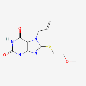 molecular formula C12H16N4O3S B2457753 7-allyl-8-((2-methoxyethyl)thio)-3-methyl-1H-purine-2,6(3H,7H)-dione CAS No. 442864-90-6