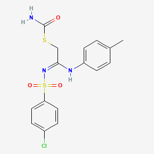 molecular formula C16H16ClN3O3S2 B2457770 S-[(2Z)-2-(4-chlorophenyl)sulfonylimino-2-(4-methylanilino)ethyl] carbamothioate CAS No. 321729-51-5