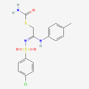 molecular formula C16H16ClN3O3S2 B2457770 (Z)-2-(carbamoylsulfanyl)-N'-(4-chlorobenzenesulfonyl)-N-(4-methylphenyl)ethanimidamide CAS No. 321729-51-5