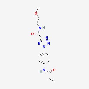molecular formula C14H18N6O3 B2457772 N-(2-methoxyethyl)-2-(4-propionamidophenyl)-2H-tetrazole-5-carboxamide CAS No. 1396849-55-0
