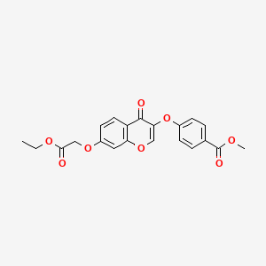 molecular formula C21H18O8 B2457773 Ethyl 2-{3-[4-(methoxycarbonyl)phenoxy]-4-oxochromen-7-yloxy}acetate CAS No. 294855-15-5