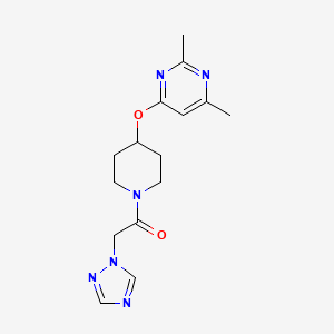 molecular formula C15H20N6O2 B2457783 1-(4-((2,6-dimethylpyrimidin-4-yl)oxy)piperidin-1-yl)-2-(1H-1,2,4-triazol-1-yl)ethanone CAS No. 2034472-91-6