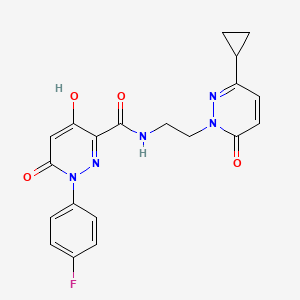 molecular formula C20H18FN5O4 B2457788 N-(2-(3-cyclopropyl-6-oxopyridazin-1(6H)-yl)ethyl)-1-(4-fluorophenyl)-4-hydroxy-6-oxo-1,6-dihydropyridazine-3-carboxamide CAS No. 2034422-80-3