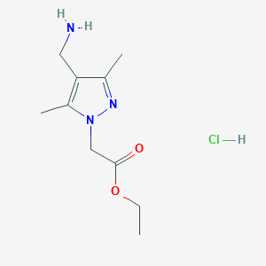 molecular formula C10H18ClN3O2 B2457796 ethyl 2-[4-(aminomethyl)-3,5-dimethyl-1H-pyrazol-1-yl]acetate hydrochloride CAS No. 1427379-57-4