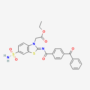 molecular formula C25H21N3O6S2 B2457873 Ethyl 2-[2-(4-benzoylbenzoyl)imino-6-sulfamoyl-1,3-benzothiazol-3-yl]acetate CAS No. 865247-65-0