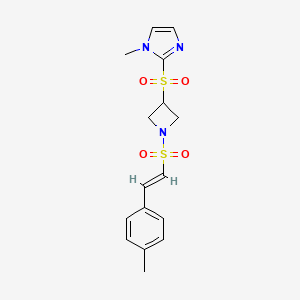 molecular formula C16H19N3O4S2 B2457875 (E)-1-methyl-2-((1-((4-methylstyryl)sulfonyl)azetidin-3-yl)sulfonyl)-1H-imidazole CAS No. 2321343-47-7