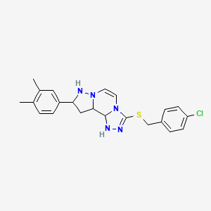 molecular formula C22H18ClN5S B2457879 5-{[(4-Chlorophenyl)methyl]sulfanyl}-11-(3,4-dimethylphenyl)-3,4,6,9,10-pentaazatricyclo[7.3.0.0^{2,6}]dodeca-1(12),2,4,7,10-pentaene CAS No. 1326834-88-1