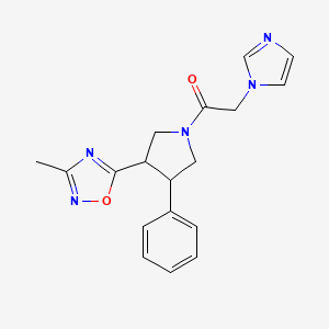 molecular formula C18H19N5O2 B2457880 2-(1H-imidazol-1-yl)-1-(3-(3-methyl-1,2,4-oxadiazol-5-yl)-4-phenylpyrrolidin-1-yl)ethanone CAS No. 1903048-91-8