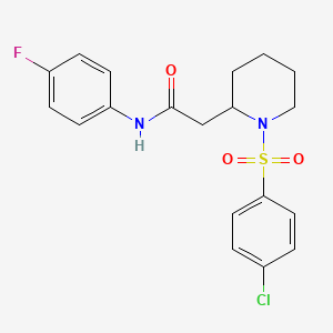 molecular formula C19H20ClFN2O3S B2457918 2-(1-((4-chlorophenyl)sulfonyl)piperidin-2-yl)-N-(4-fluorophenyl)acetamide CAS No. 941910-88-9