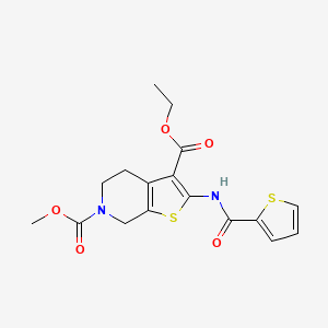 molecular formula C17H18N2O5S2 B2457921 3-乙基 6-甲基 2-(噻吩-2-甲酰胺)-4,5-二氢噻吩[2,3-c]吡啶-3,6(7H)-二羧酸酯 CAS No. 886944-50-9