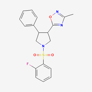 5-(1-((2-Fluorophenyl)sulfonyl)-4-phenylpyrrolidin-3-yl)-3-methyl-1,2,4-oxadiazole