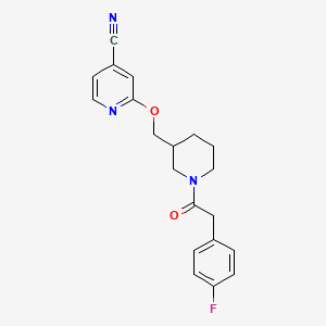 molecular formula C20H20FN3O2 B2457930 2-[[1-[2-(4-Fluorophenyl)acetyl]piperidin-3-yl]methoxy]pyridine-4-carbonitrile CAS No. 2380041-57-4