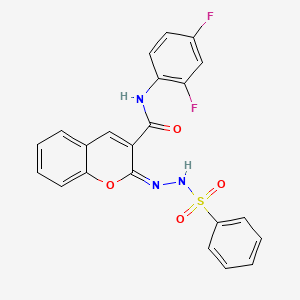 molecular formula C22H15F2N3O4S B2457967 (E)-N-(2,4-二氟苯基)-2-(2-(苯磺酰基)腙)-2H-色烯-3-甲酰胺 CAS No. 902555-46-8