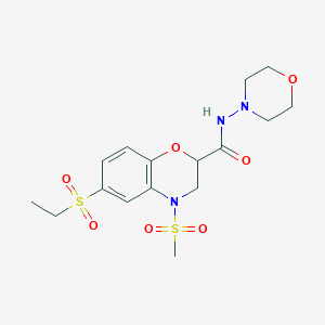 molecular formula C16H23N3O7S2 B2457981 6-(ethylsulfonyl)-4-(methylsulfonyl)-N-morpholino-3,4-dihydro-2H-1,4-benzoxazine-2-carboxamide CAS No. 866134-39-6