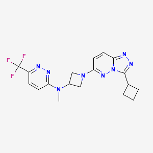 molecular formula C18H19F3N8 B2458001 N-[1-(3-Cyclobutyl-[1,2,4]triazolo[4,3-b]pyridazin-6-yl)azetidin-3-yl]-N-methyl-6-(trifluoromethyl)pyridazin-3-amine CAS No. 2415502-02-0