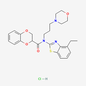 molecular formula C25H30ClN3O4S B2458013 N-(4-ethylbenzo[d]thiazol-2-yl)-N-(3-morpholinopropyl)-2,3-dihydrobenzo[b][1,4]dioxine-2-carboxamide hydrochloride CAS No. 1215774-82-5