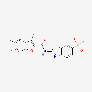 molecular formula C20H18N2O4S2 B2458014 3,5,6-trimethyl-N-(6-(methylsulfonyl)benzo[d]thiazol-2-yl)benzofuran-2-carboxamide CAS No. 622349-58-0