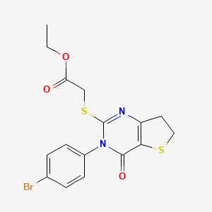 molecular formula C16H15BrN2O3S2 B2458027 Ethyl 2-((3-(4-bromophenyl)-4-oxo-3,4,6,7-tetrahydrothieno[3,2-d]pyrimidin-2-yl)thio)acetate CAS No. 362501-21-1