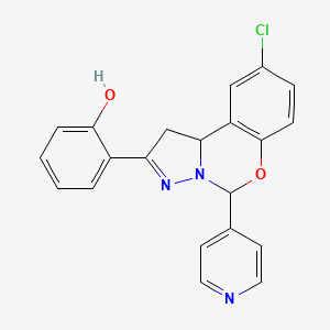molecular formula C21H16ClN3O2 B2458029 2-(9-Chloro-5-pyridin-4-yl-1,10b-dihydropyrazolo[1,5-c][1,3]benzoxazin-2-yl)phenol CAS No. 896618-90-9