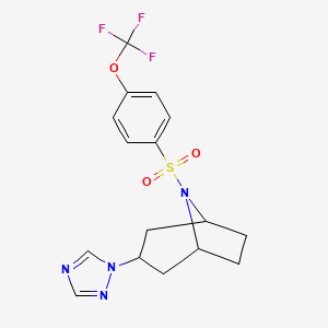 molecular formula C16H17F3N4O3S B2458068 (1R,5S)-3-(1H-1,2,4-triazol-1-yl)-8-((4-(trifluoromethoxy)phenyl)sulfonyl)-8-azabicyclo[3.2.1]octane CAS No. 2320852-70-6
