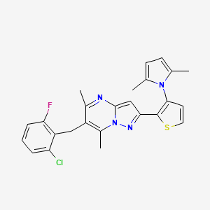 molecular formula C25H22ClFN4S B2458117 6-(2-chloro-6-fluorobenzyl)-2-[3-(2,5-dimethyl-1H-pyrrol-1-yl)-2-thienyl]-5,7-dimethylpyrazolo[1,5-a]pyrimidine CAS No. 439111-87-2