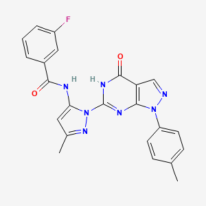 molecular formula C23H18FN7O2 B2458124 3-fluoro-N-(3-methyl-1-(4-oxo-1-(p-tolyl)-4,5-dihydro-1H-pyrazolo[3,4-d]pyrimidin-6-yl)-1H-pyrazol-5-yl)benzamide CAS No. 1171369-74-6