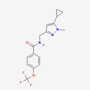 molecular formula C16H16F3N3O2 B2458126 N-((5-cyclopropyl-1-methyl-1H-pyrazol-3-yl)methyl)-4-(trifluoromethoxy)benzamide CAS No. 1448066-70-3