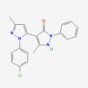 molecular formula C20H17ClN4O B2458131 1-Phenyl-1'-(4-chlorophenyl)-3,3'-dimethyl-5-hydroxy[4,5']-bipyrazol CAS No. 245039-25-2