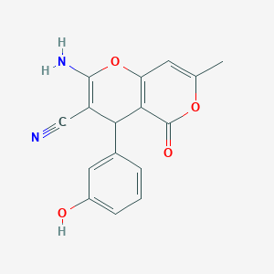 molecular formula C16H12N2O4 B2458163 2-amino-4-(3-hydroxyphenyl)-7-methyl-5-oxo-4H,5H-pyrano[4,3-b]pyran-3-carbonitrile CAS No. 220986-31-2