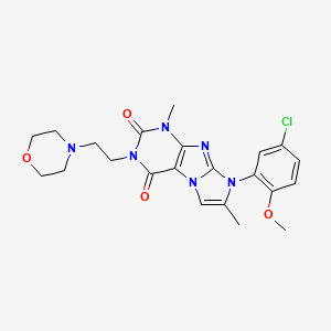molecular formula C22H25ClN6O4 B2458170 8-(5-chloro-2-methoxyphenyl)-1,7-dimethyl-3-(2-morpholinoethyl)-1H-imidazo[2,1-f]purine-2,4(3H,8H)-dione CAS No. 896305-92-3