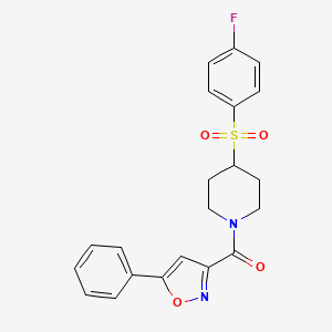 molecular formula C21H19FN2O4S B2458176 (4-((4-Fluorophenyl)sulfonyl)piperidin-1-yl)(5-phenylisoxazol-3-yl)methanone CAS No. 1448135-74-7