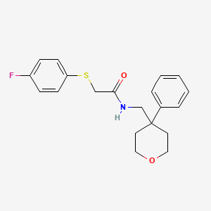 molecular formula C20H22FNO2S B2458248 2-((4-fluorophenyl)thio)-N-((4-phenyltetrahydro-2H-pyran-4-yl)methyl)acetamide CAS No. 1207032-80-1