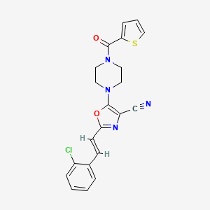 molecular formula C21H17ClN4O2S B2458271 (E)-2-(2-chlorostyryl)-5-(4-(thiophene-2-carbonyl)piperazin-1-yl)oxazole-4-carbonitrile CAS No. 941008-57-7
