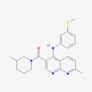 molecular formula C23H26N4OS B2458292 (7-甲基-4-((3-(甲硫基)苯基)氨基)-1,8-萘啶-3-基)(3-甲基哌啶-1-基)甲苯酮 CAS No. 1251677-56-1