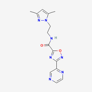 molecular formula C14H15N7O2 B2458303 N-(2-(3,5-二甲基-1H-吡唑-1-基)乙基)-3-(吡嗪-2-基)-1,2,4-恶二唑-5-甲酰胺 CAS No. 1219904-09-2