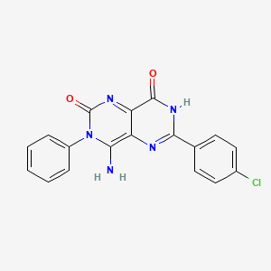 molecular formula C18H12ClN5O2 B2458311 6-(4-Chlorophenyl)-4-imino-3-phenyl-1,3,4,7-tetrahydropyrimido[5,4-d]pyrimidine-2,8-dione CAS No. 865658-75-9